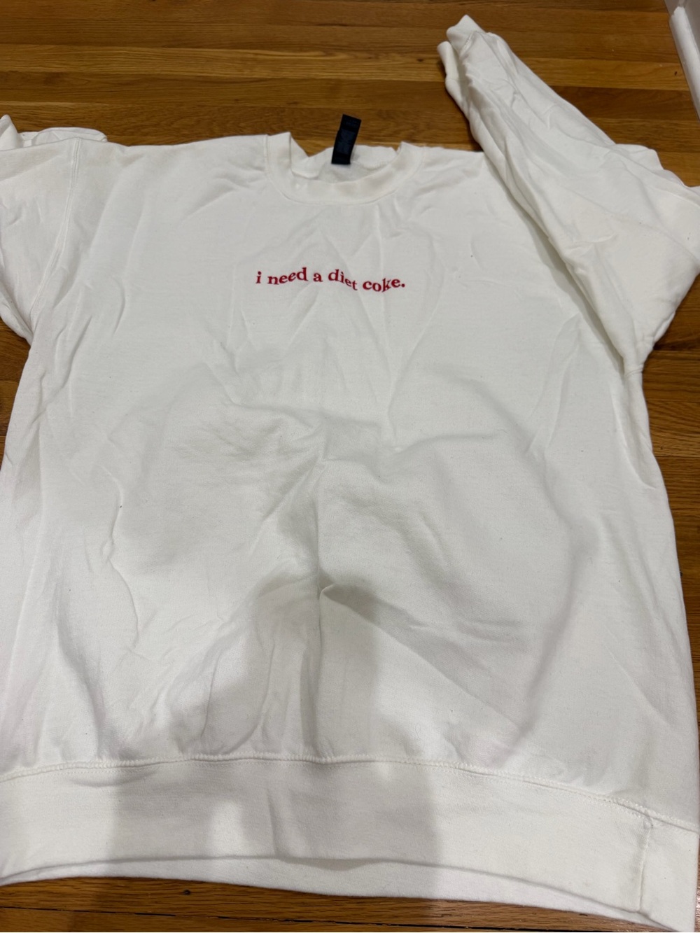 White Crewneck Sweatshirt with Red Diet Coke text